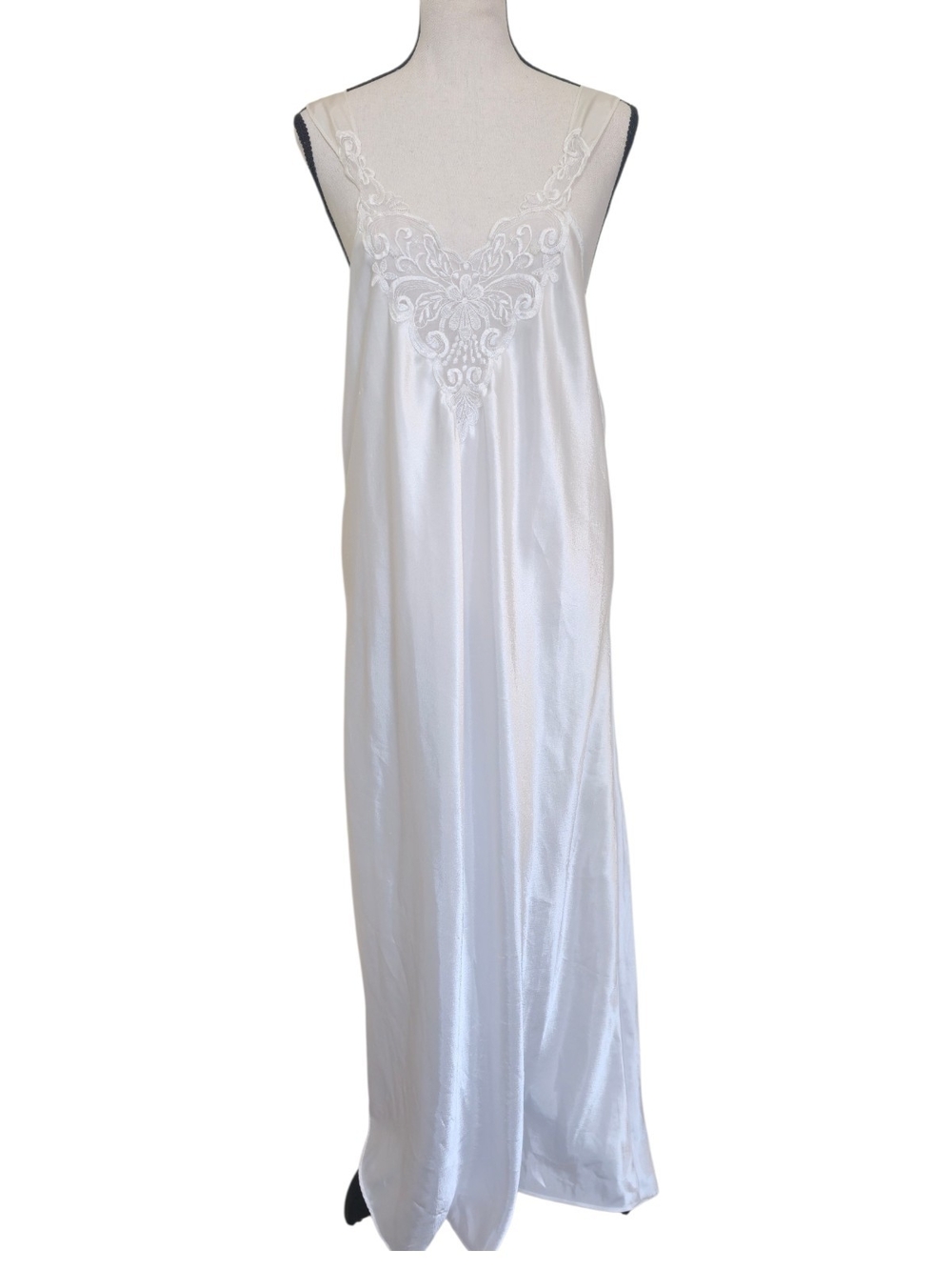 Appel Vintage White Silky Maxi Slip Dress Nightgown Lingerie Size M Bridal Lace